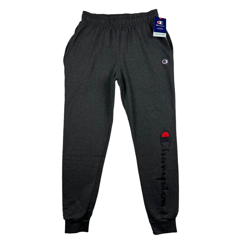 Champion Mens Fleece Jogger Pants Size M (30x31") Gray-Multi Graphic Tapered Leg